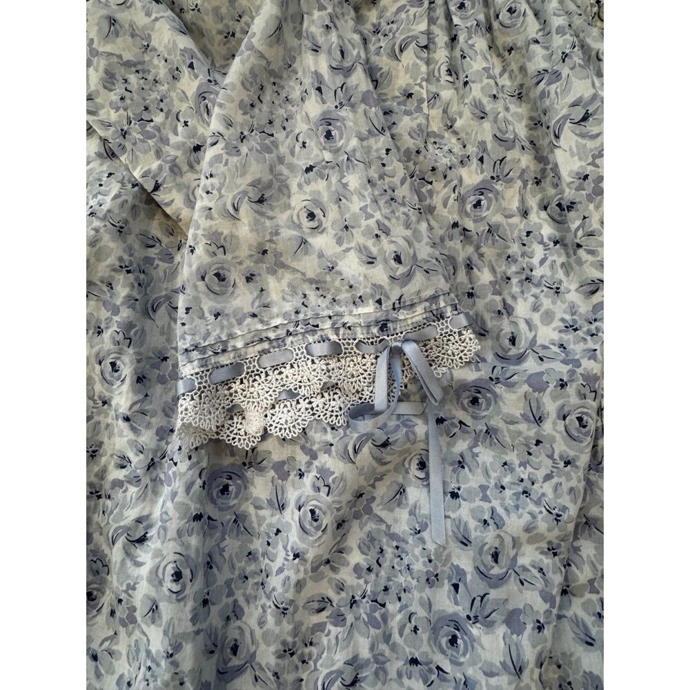 Eileen West Blue White Floral Nightgown XL Cotton Midi 3/4 Sleeves Lace Trim - Picture 9 of 9
